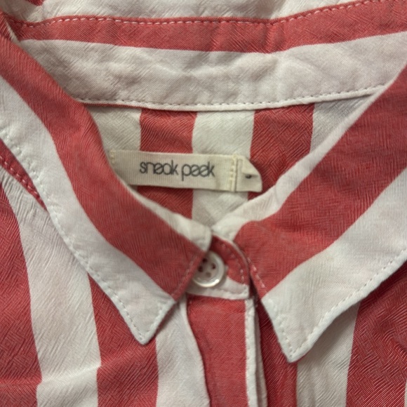 Red and White Striped Casual Button Down Shirt - Picture 3 of 4